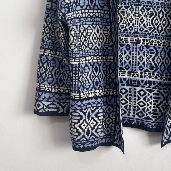 Ruby Rd Cardigan Sweater XL 3/4 Sleeve Blue Geo Open Front Knit Soft Travel Work - Picture 4 of 8